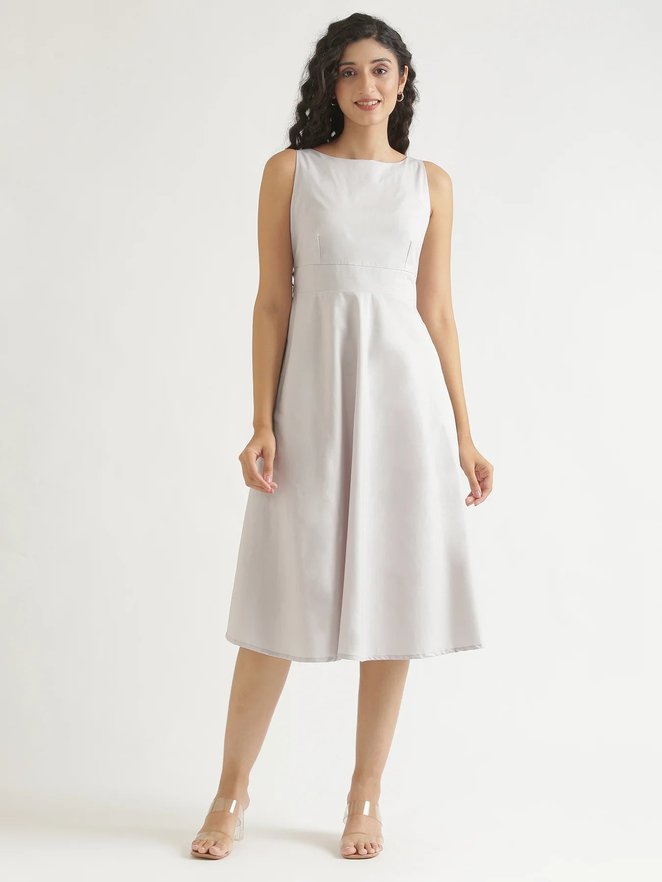 Women Grey Better Cotton Flared Dress