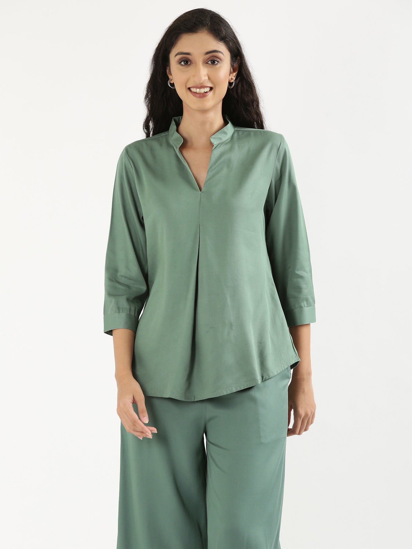 Women Jade Viscose Pleated Top