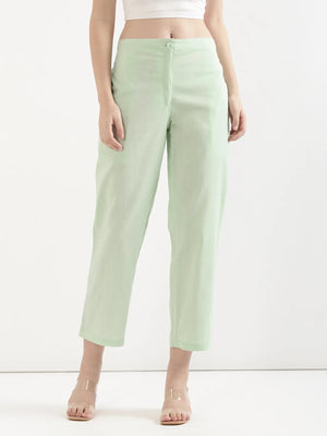 Women Mint Green Airy Linen Straight Pant