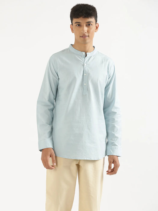 Men Sky Blue Airy Linen Short Kurta