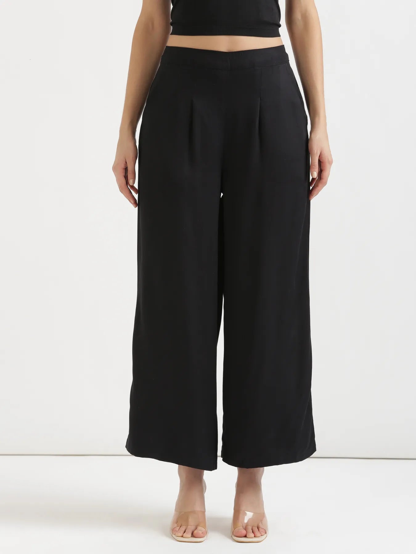 Women Black Viscose Palazzo Pant
