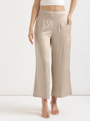 Women Taupe Viscose Palazzo Pant