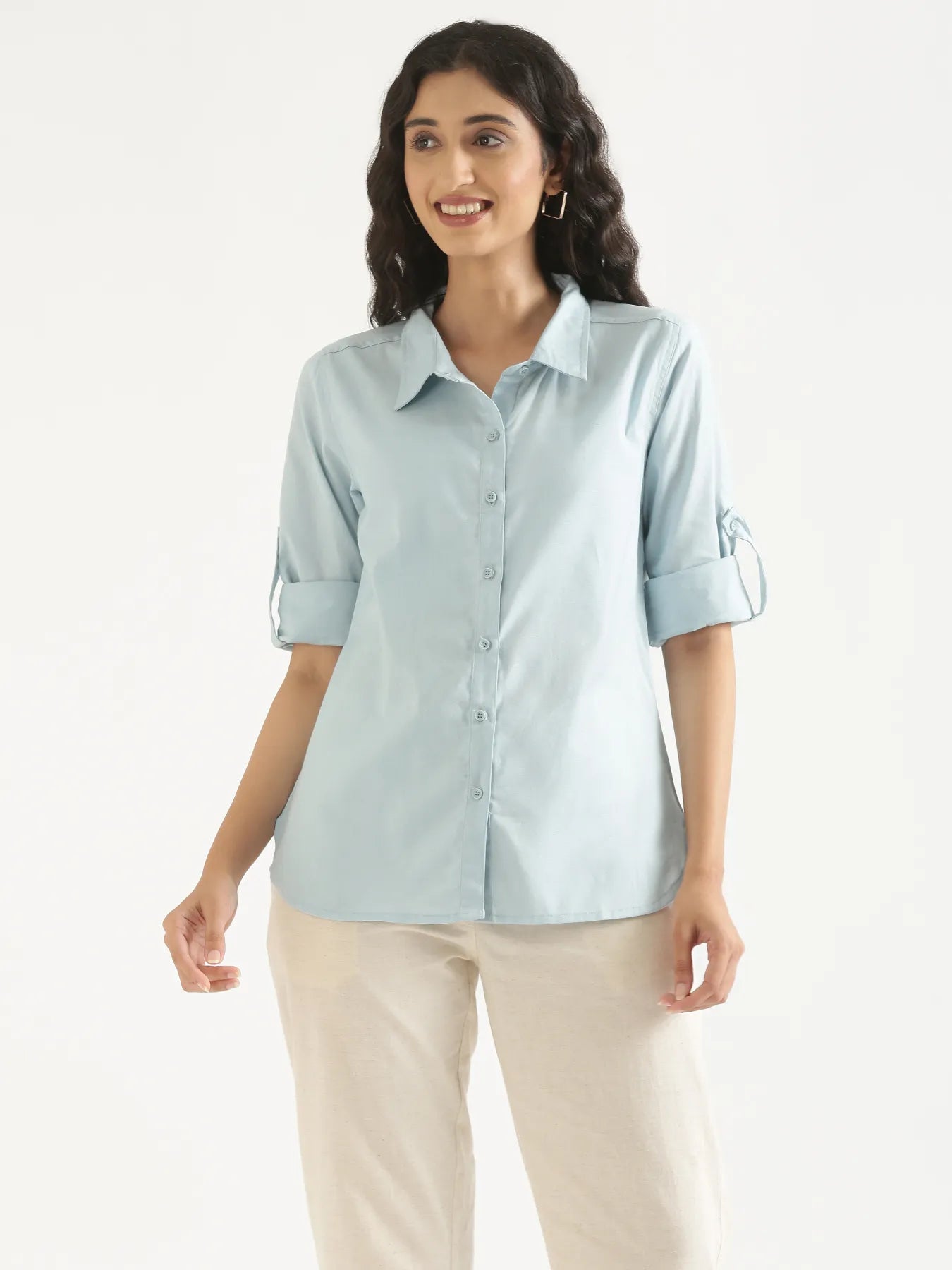 Women Sky Blue Airy-Linen Shirt