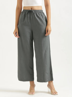 Women German Grey Flowy Linen Wide Leg Pants