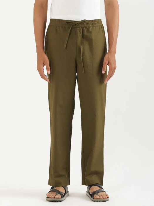 Men Olive Green Cotton Pant