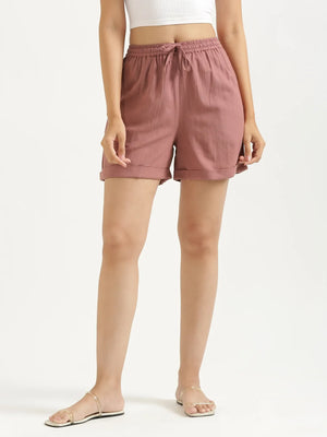 Women Rose Taupe Flowy Linen Shorts