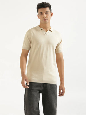 Men Beige Flat Knit Polo