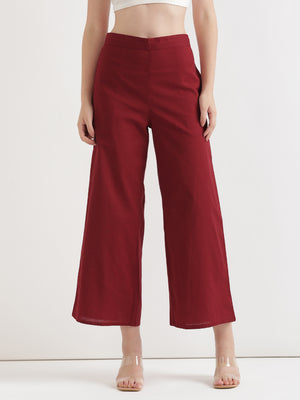 Maroon Airy Linen Wide Leg Pant