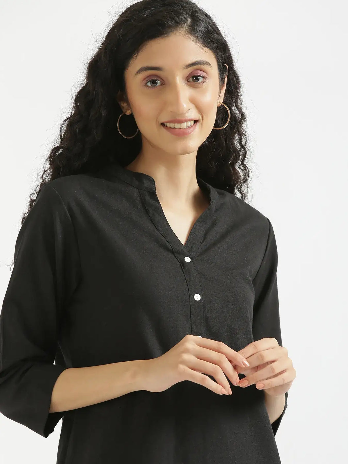 Pick Any 6 Women Airy Linen Short Kurta - Black