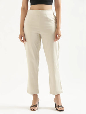 Women Beige Straight Fit Formal Pants