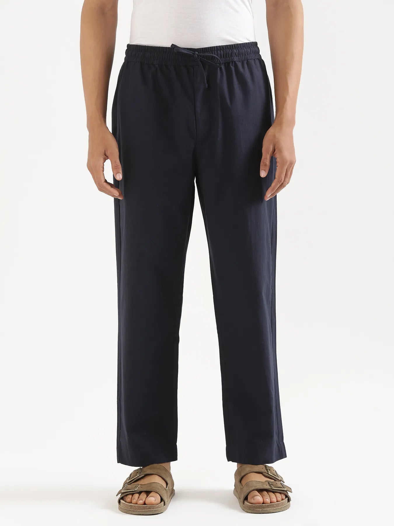Men Navy Blue Cotton Pant