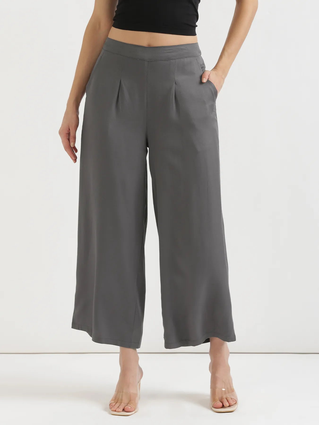 Women Grey Viscose Palazzo Pant