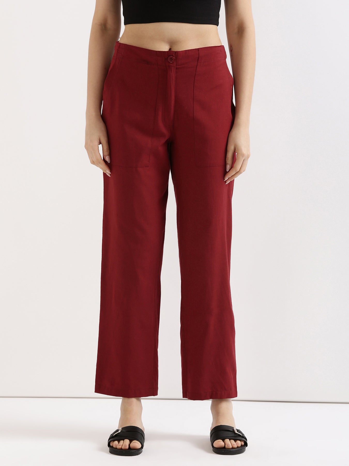 Maroon Airy Linen Pants