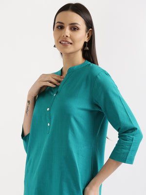 Women Teal Airy Linen Long Kurta