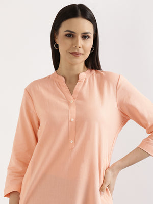 Women Peach Airy Linen Long Kurta