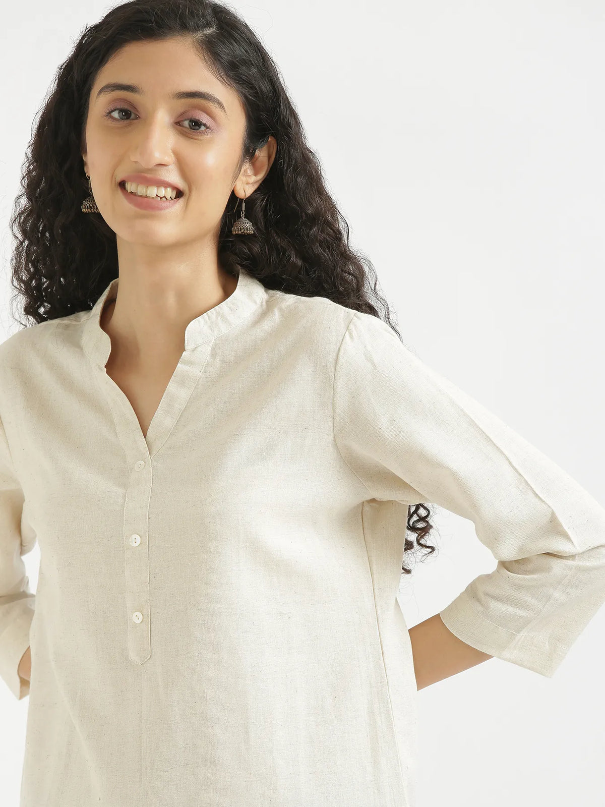 Pick Any 3 Women Airy Linen Short Kurta - Ecru