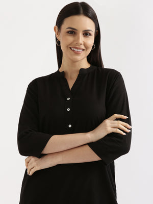 Women Black Airy Linen Long Kurta