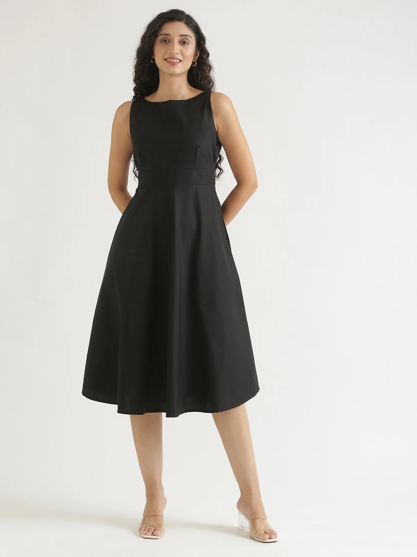 Women Black Better Cotton Flared Dress