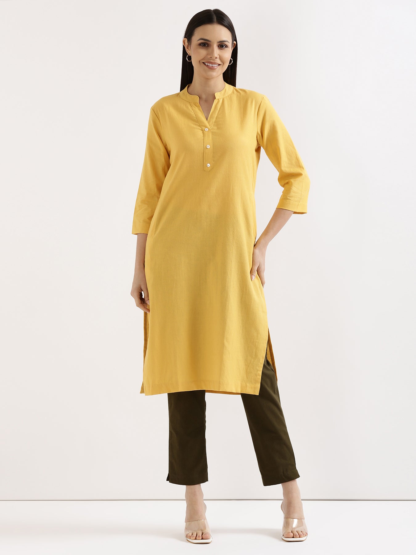 Women Yellow & Rose Taupe Long Kurta