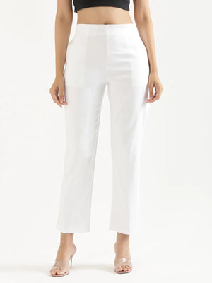 Women White Straight Fit Formal Pants