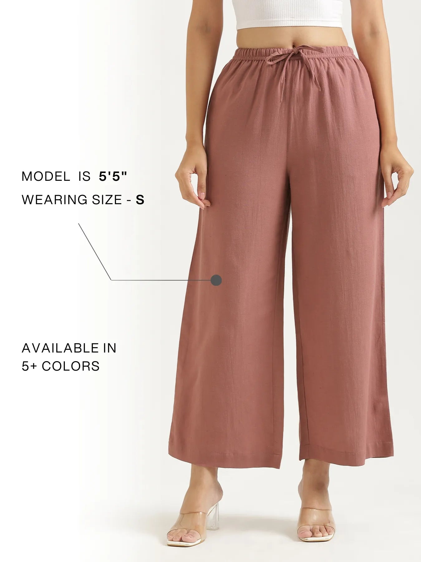 Women Rose Taupe Flowy Linen Wide Leg Pants