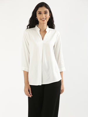 Women White Viscose Pleated Top