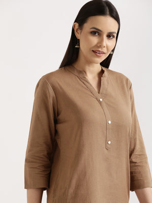 Women Coffee Brown Airy Linen Long Kurta