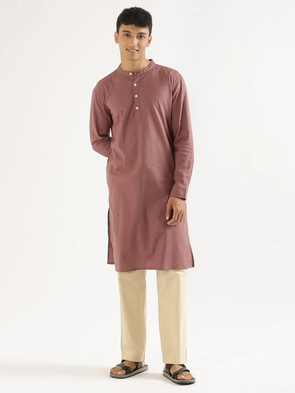 Men Rose Taupe Airy Linen Long Kurta