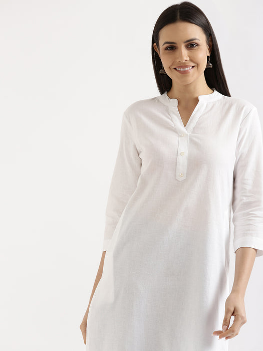 Women White & Hot Pink Long Kurta