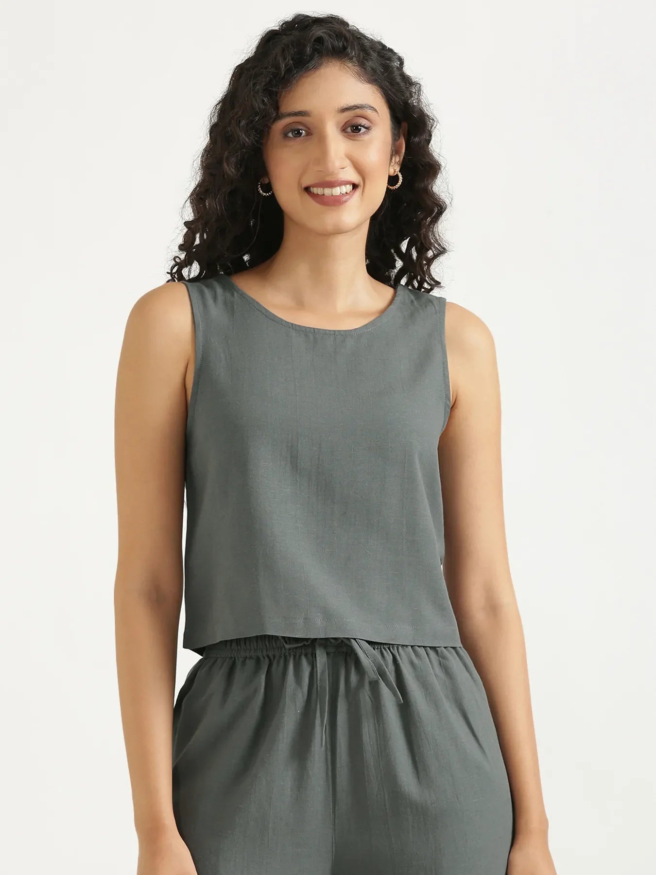 Women German Grey Flowy Linen Pant Set