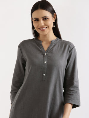 Women Slate Grey Airy Linen Long Kurta