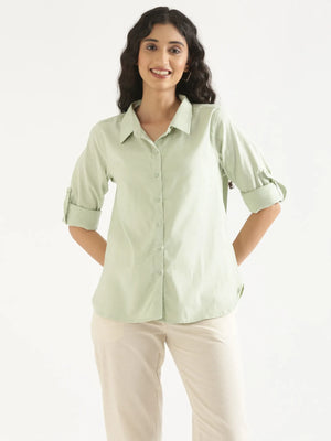 Women Mint Green Airy-Linen Shirt