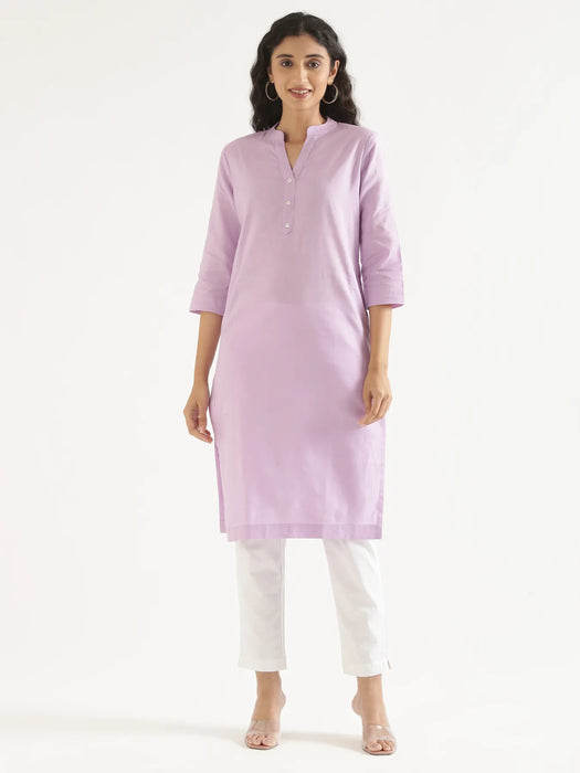 Women Lilac Airy Linen Long Kurta