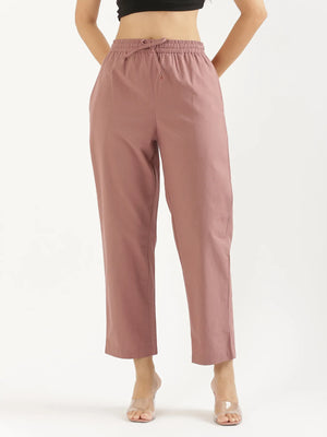 Women Rose Taupe Cotton Straight Pant