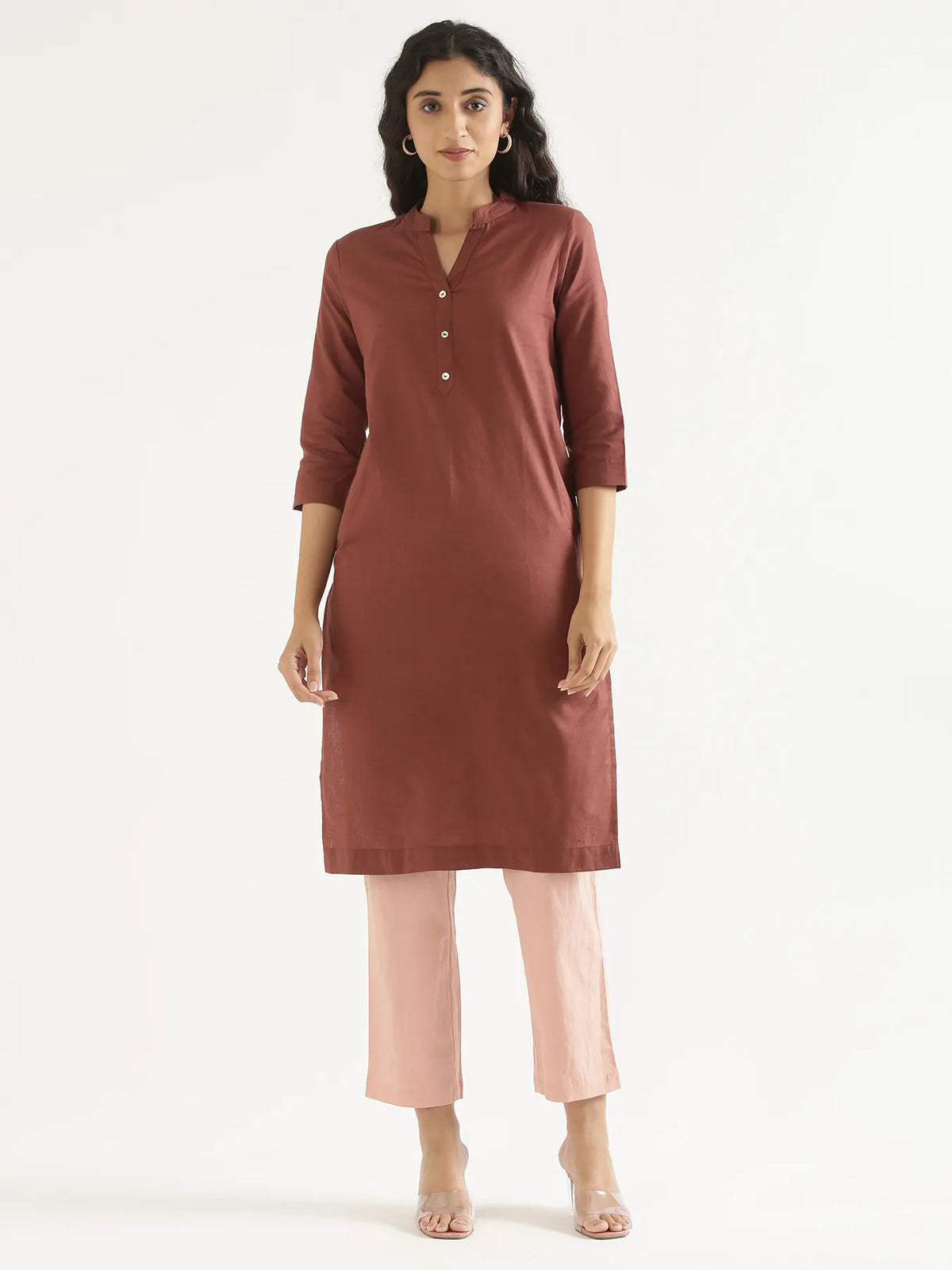 Pick Any 3 Women Airy Linen Long Kurta - Rose Taupe