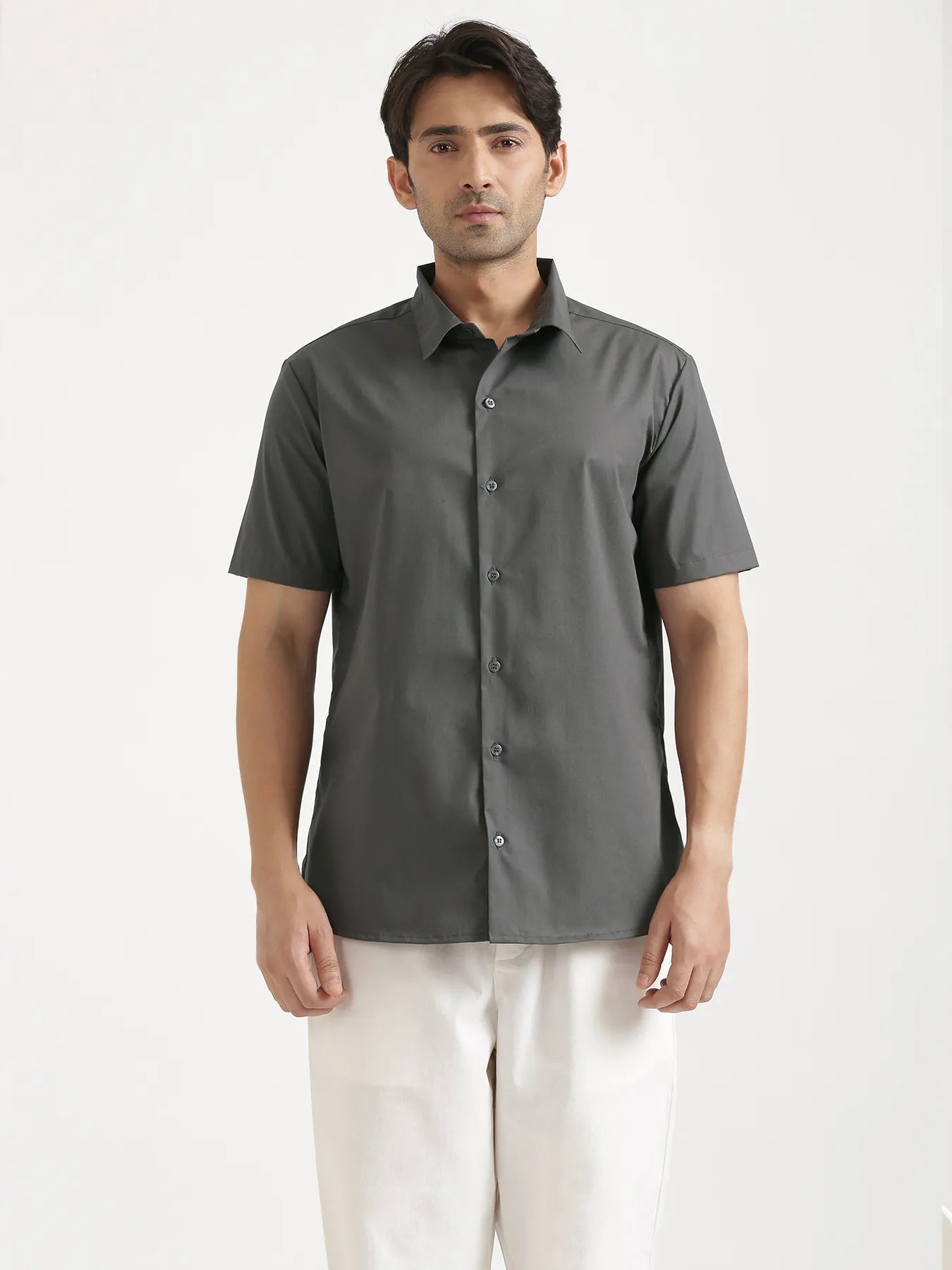 Men Dark Grey Better Cotton Short Sleeve Shirt