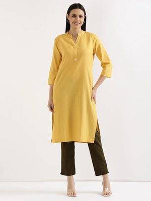 Women Yellow Airy Linen Long Kurta