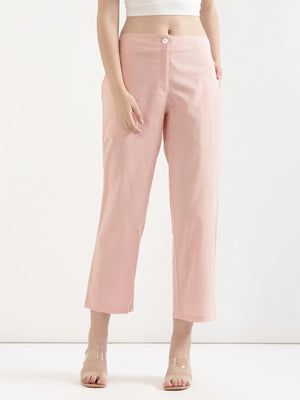 Women Salmon Pink Airy Linen Straight Pant
