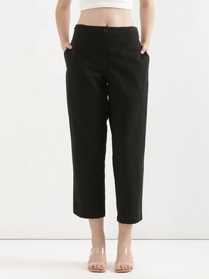 Women Black Airy Linen Straight Pant
