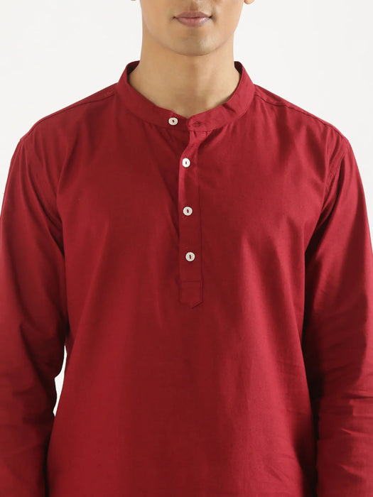 Men Maroon Airy Linen Short Kurta