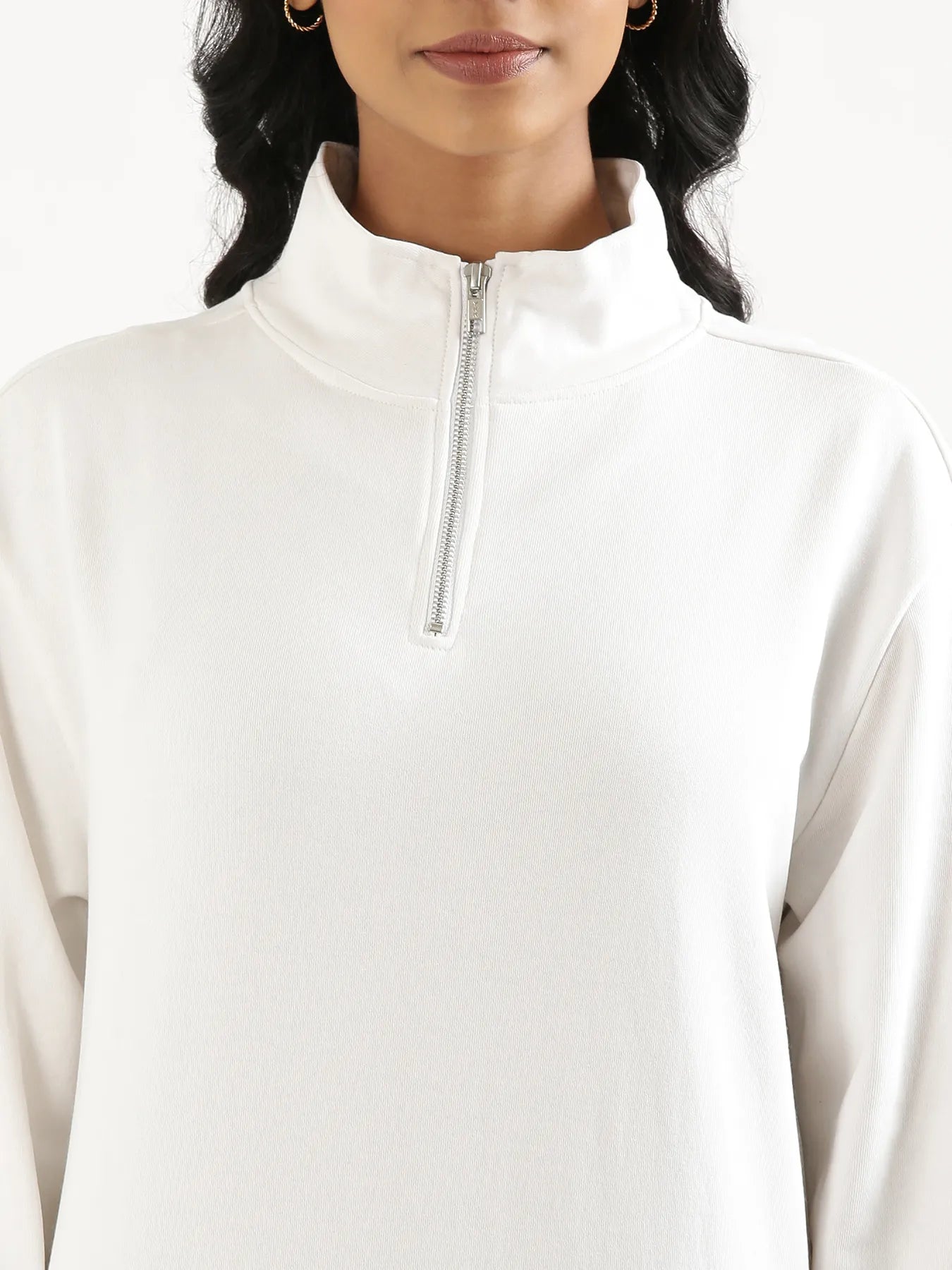 Unisex White Zip Neck Sweatshirt