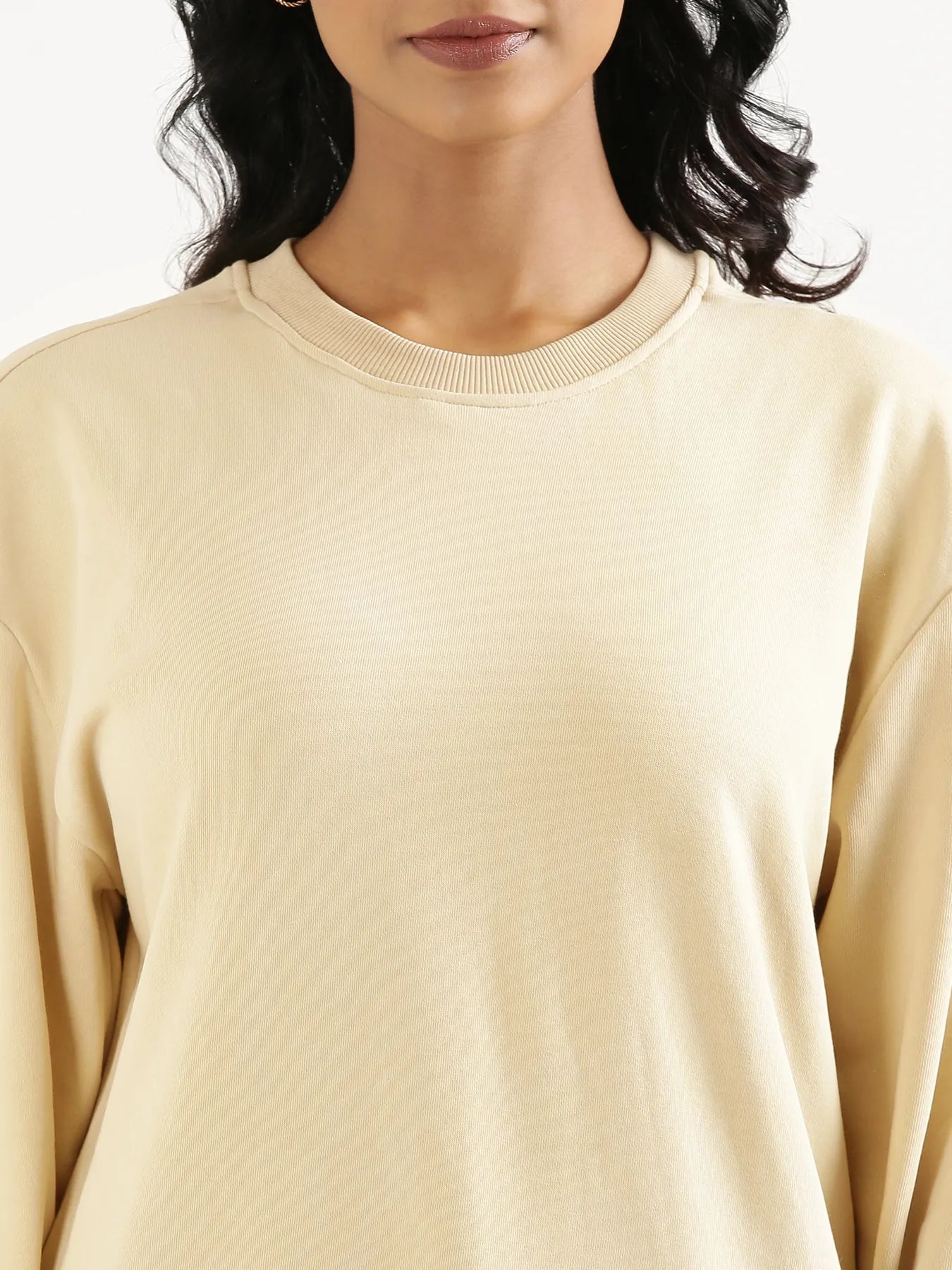 Unisex Beige Round Neck Sweatshirt