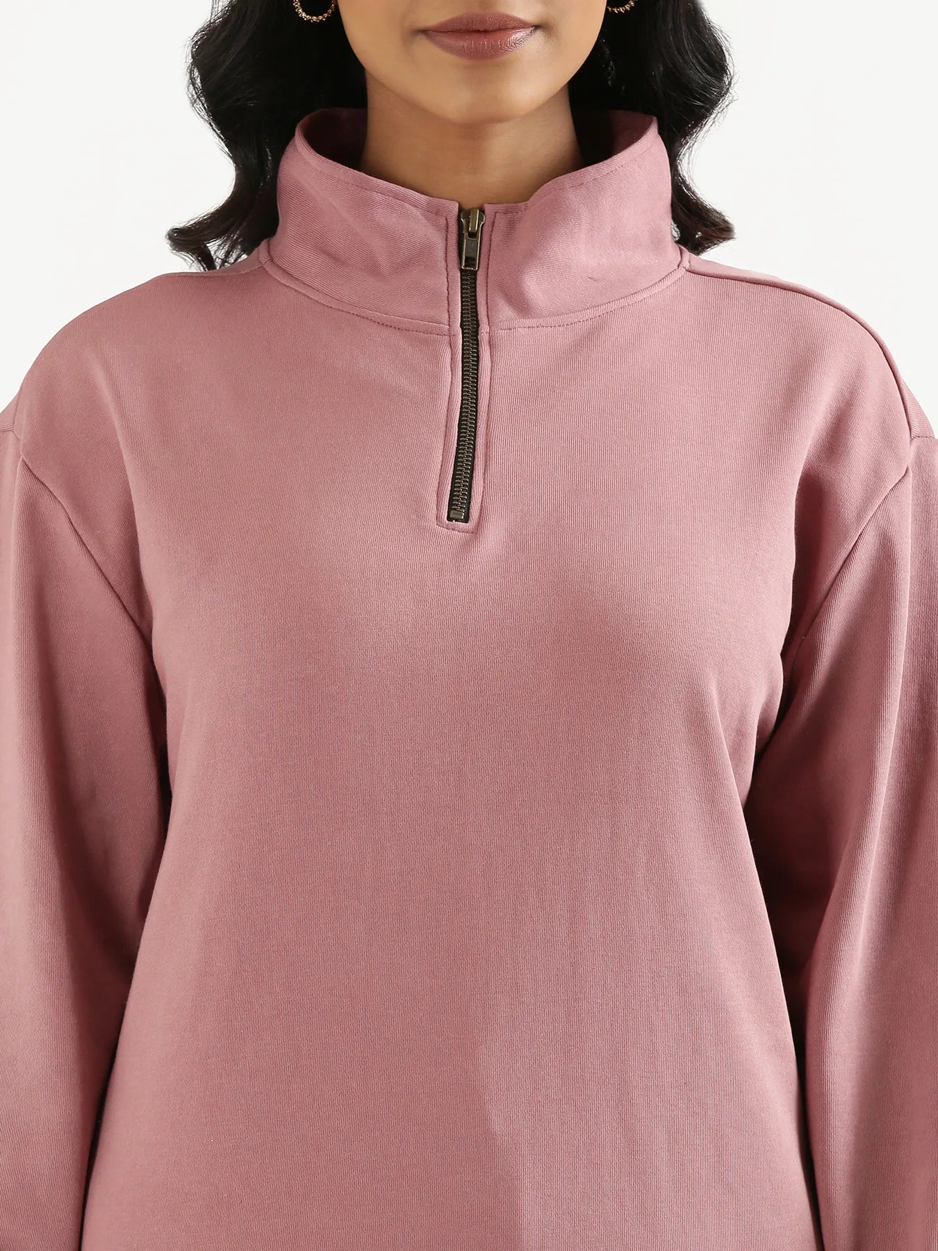 Unisex Rose Taupe Zip Neck Sweatshirt