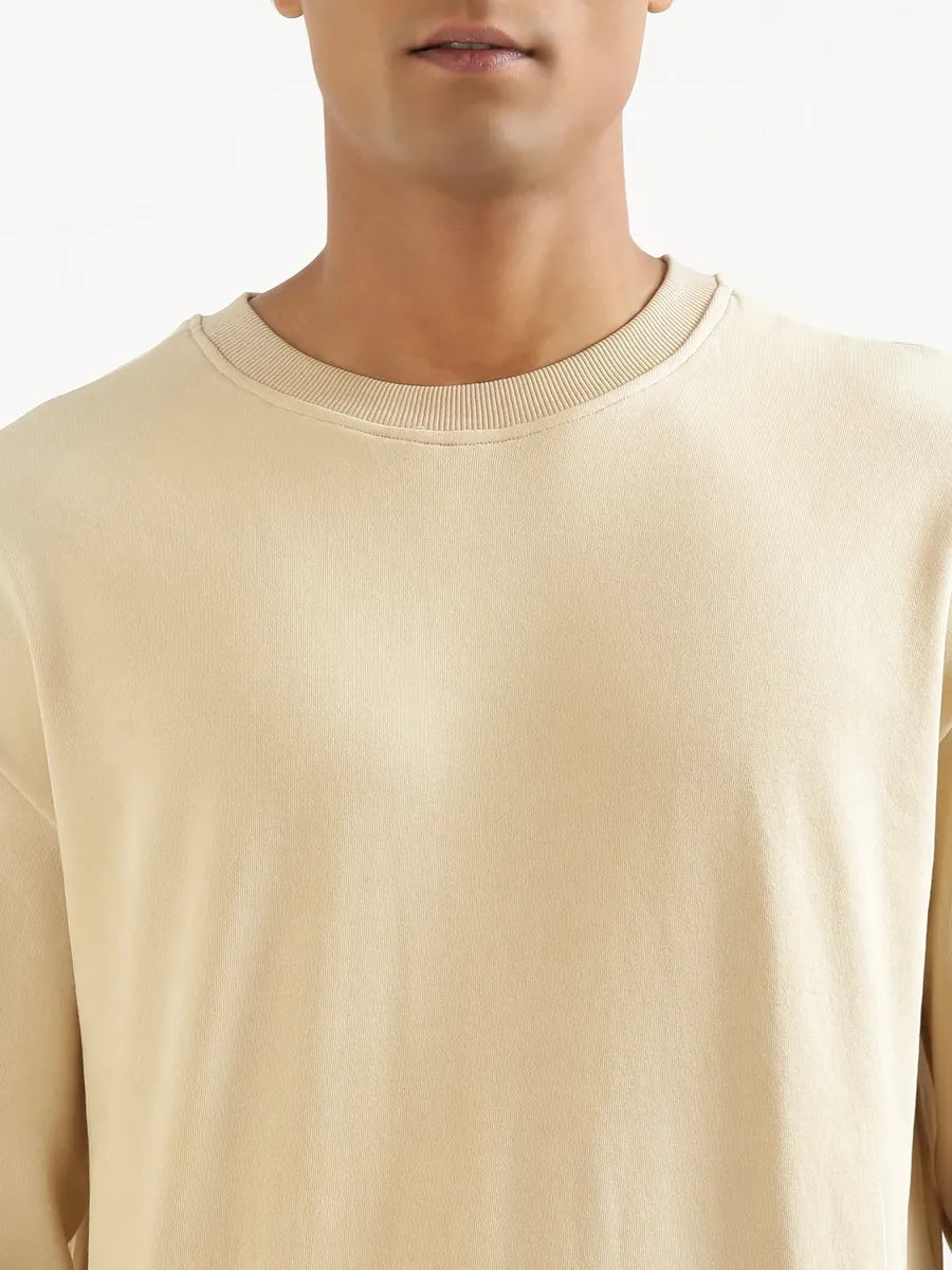 Unisex Beige Round Neck Sweatshirt