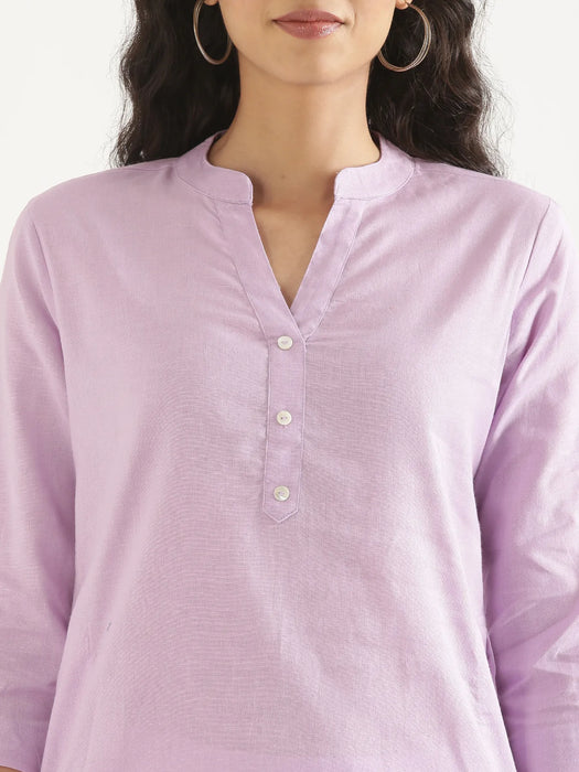 Women Lilac Airy Linen Long Kurta