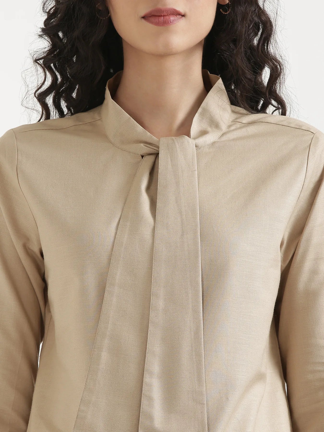 Women Taupe Linen Blend Knot Blouse