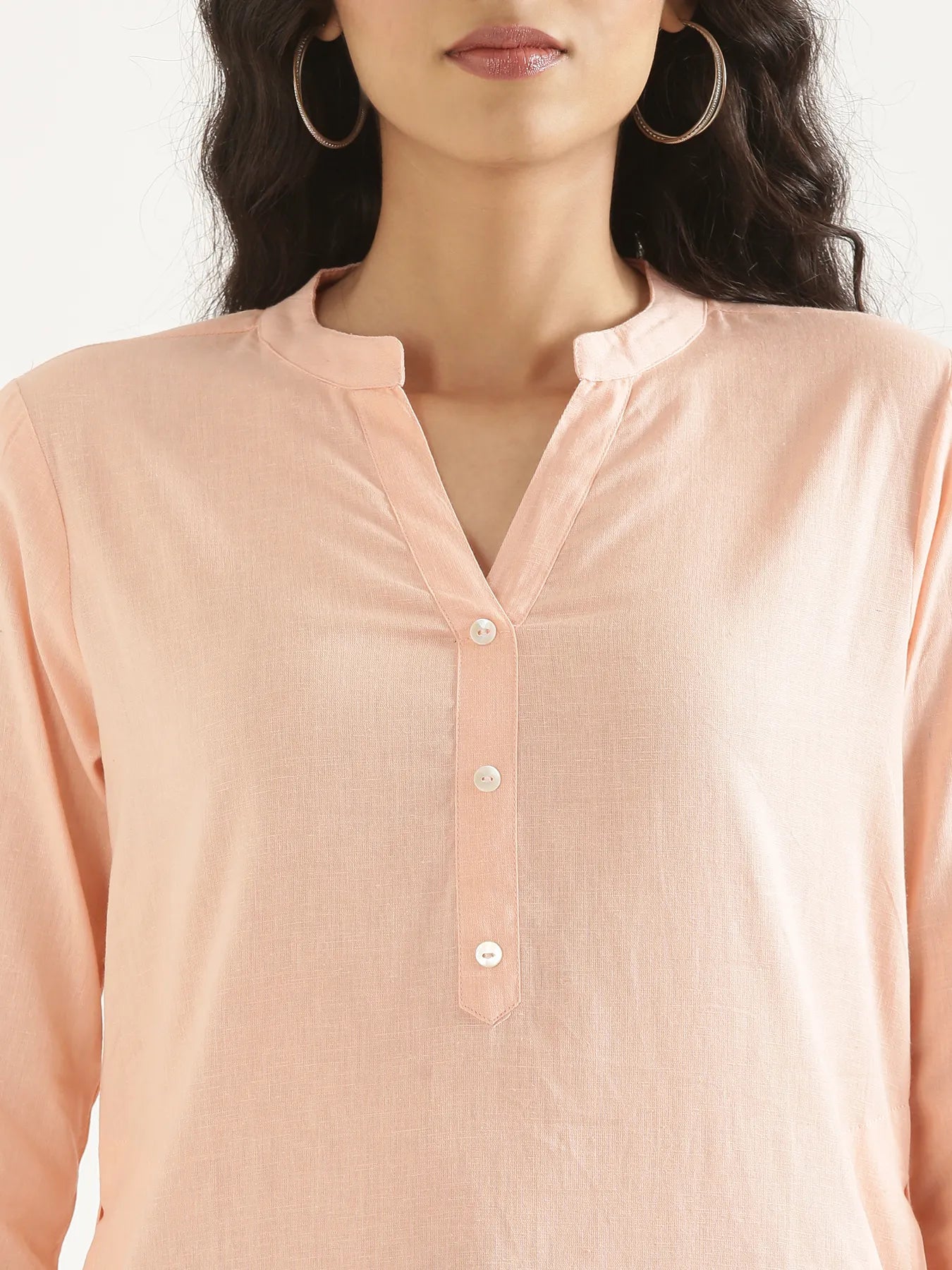 Women Salmon Pink Airy Linen Long Kurta