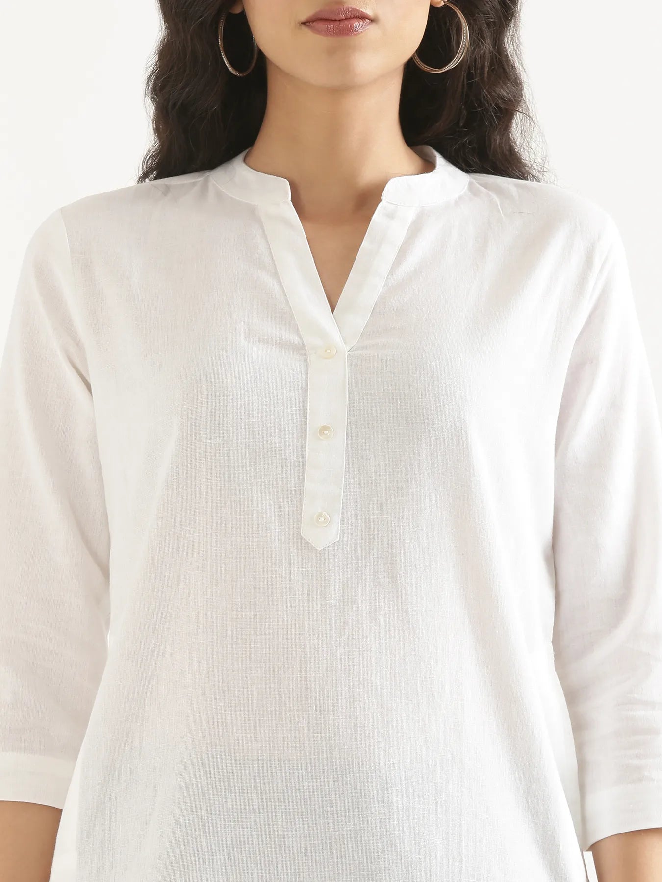 Women White Airy Linen Long Kurta