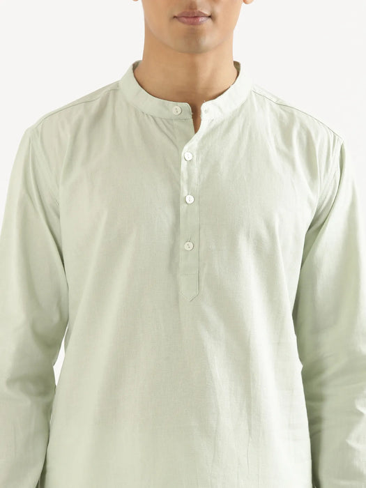 Men Mint Green Airy Linen Short Kurta