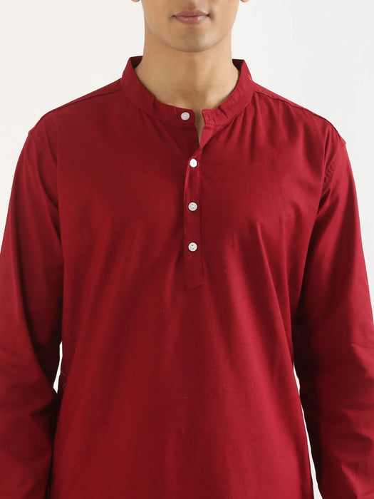 Men Maroon Airy Linen Long Kurta